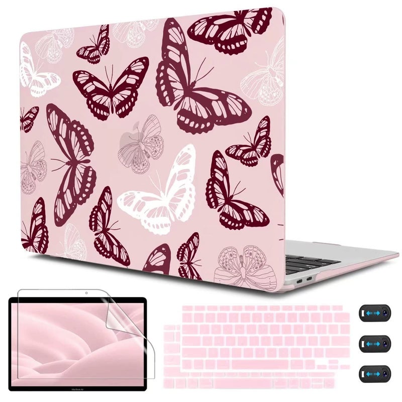 CISSOOK Butterfly Case for MacBook Air 13 Inch Pink 2021 2020 2019 2018 Release Model A2337 M1 A2179 A1932  Pink Cover with Keyboard Cover for MacBook Air 13 with Retina Display and Touch ID - Image 1